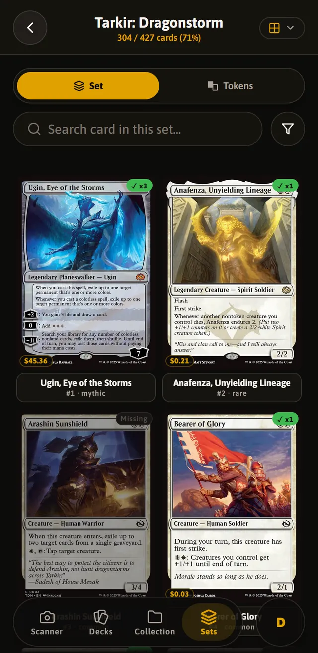 A Magic set in KardFire with its cards in a grid