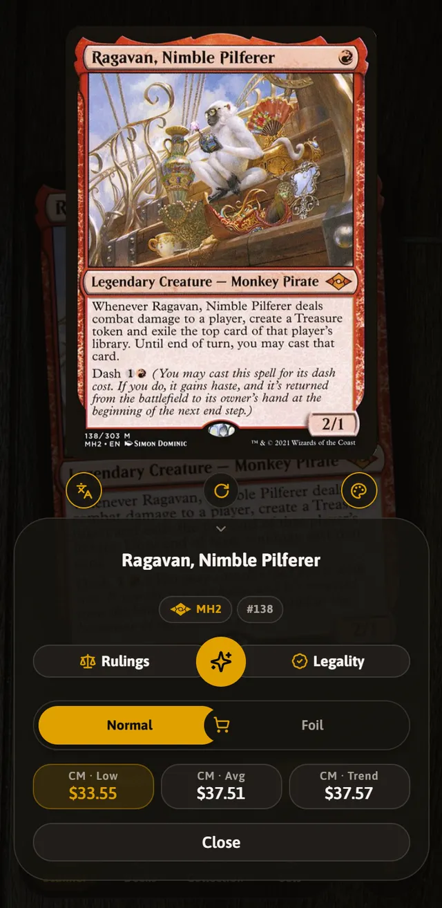 The KardFire scanner with a recognised card and its price